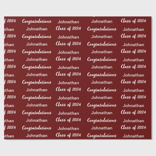 Klasse 2024 Donkerrood en wit Gefeliciteerd Afstud Cadeaupapier (Vlak)