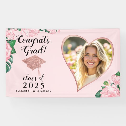 Klasse 2025 Afstudeerder Foto Blush Roze Bloemen A Spandoek (Horizontaal)