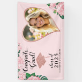 Klasse 2025 Afstudeerder Foto Blush Roze Bloemen A Spandoek (Verticaal)