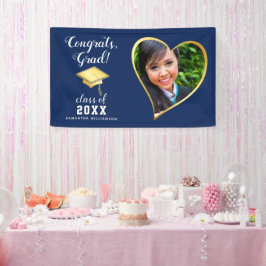 Klasse 2025 Afstudeerder Foto Navy Blauw Wit Afstu Spandoek