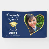 Klasse 2025 Afstudeerder Foto Navy Blauw Wit Afstu Spandoek (Horizontaal)