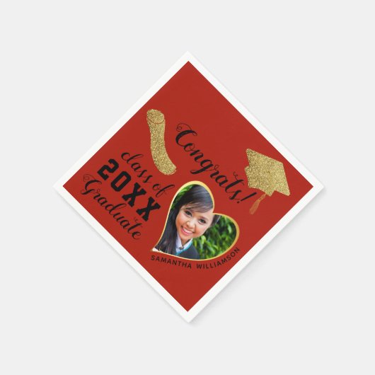 Klasse 2025 Afstudeerder Foto Rood Zwart Goud Afst Servet (Hoek)