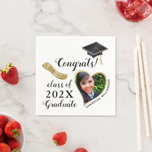 Klasse 2025 Afstudeerder Foto Wit Zwart Goud Afstu Servet (Insitu)