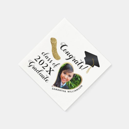 Klasse 2025 Afstudeerder Foto Wit Zwart Goud Afstu Servet (Hoek)