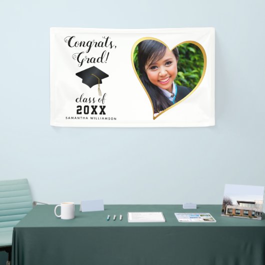 Klasse 2025 Afstudeerder Foto Wit Zwart Goud Afstu Spandoek (Beurs)