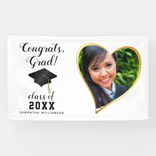 Klasse 2025 Afstudeerder Foto Wit Zwart Goud Afstu Spandoek (Horizontaal)