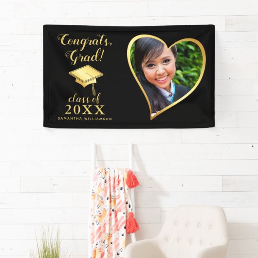 Klasse 2025 Afstudeerder Foto Zwart en Goud Afstud Spandoek (Insitu)