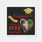 Klasse 2025 Afstudeerder Foto Zwart Rood Goud Afst Servet (Voorkant)