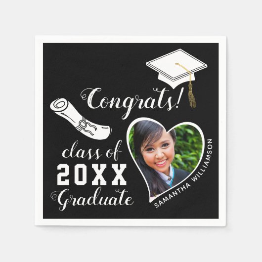 Klasse 2025 Afstudeerder Foto Zwart-wit Afstuderen Servet (Voorkant)