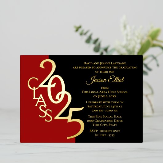 Klasse 2025 Afstuderen Gold Folie met Kleuroptie Folie Uitnodiging (Staand Voorkant)