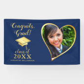 Klasse 2025 Foto Blauw en Goud Afstuderen Spandoek (Horizontaal)