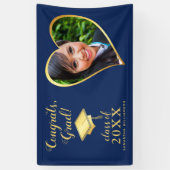 Klasse 2025 Foto Blauw en Goud Afstuderen Spandoek (Verticaal)