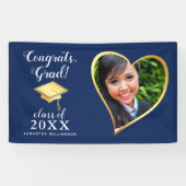 Klasse 2025 Foto Blauw Goud Wit Afstuderen Spandoek (Horizontaal)