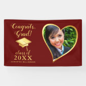 Klasse 2025 Foto Maroon Rood en Goud Afstuderen Spandoek (Horizontaal)