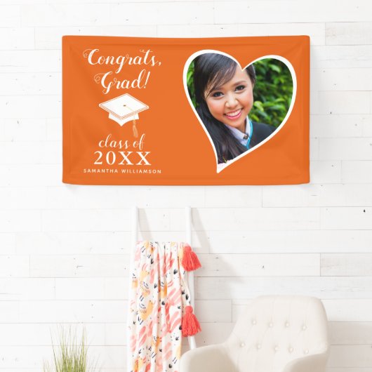 Klasse 2025 Foto Sinaasappel en wit Afstuderen Spandoek (Insitu)