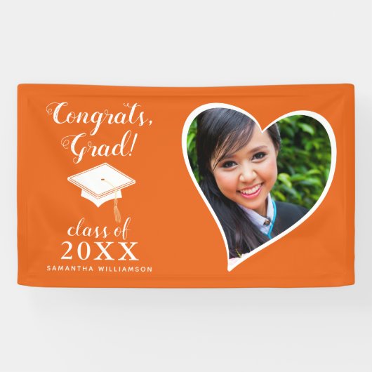 Klasse 2025 Foto Sinaasappel en wit Afstuderen Spandoek (Horizontaal)