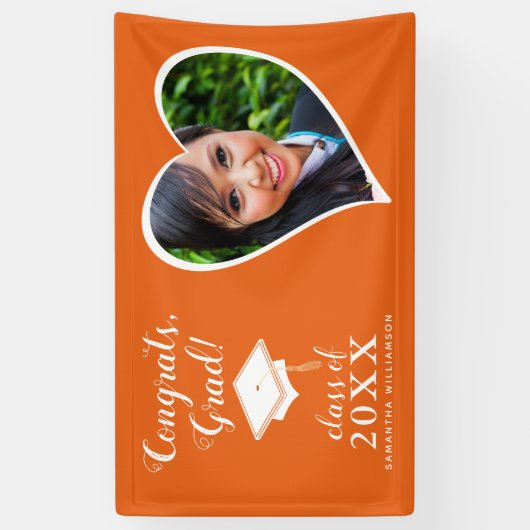 Klasse 2025 Foto Sinaasappel en wit Afstuderen Spandoek (Verticaal)