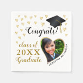 Klasse 2025 Foto Wit Zwart Goud Afstuderen Servet (Voorkant)