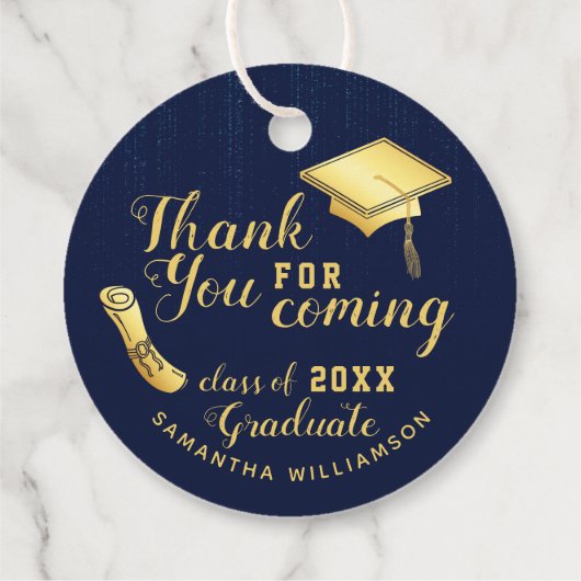 Klasse 2025 Navy Blauw en Goud Dank U Afstuderen Bedankjes Labels (Achterkant)