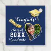 Klasse 2025 Navy Blauw en Goud Foto Afstuderen Bedankjes Labels (Achterkant)