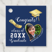 Klasse 2025 Navy Blauw en Goud Foto Afstuderen Bedankjes Labels (Voorkant)
