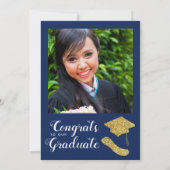 Klasse 2025 Navy Blauw Wit Goud Foto Afstuderen Kaart (Achterkant)