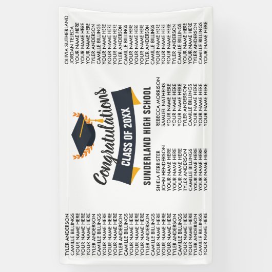 Klasse 20XX van het afstuderen Lijst van Alle Naam Spandoek (Verticaal)
