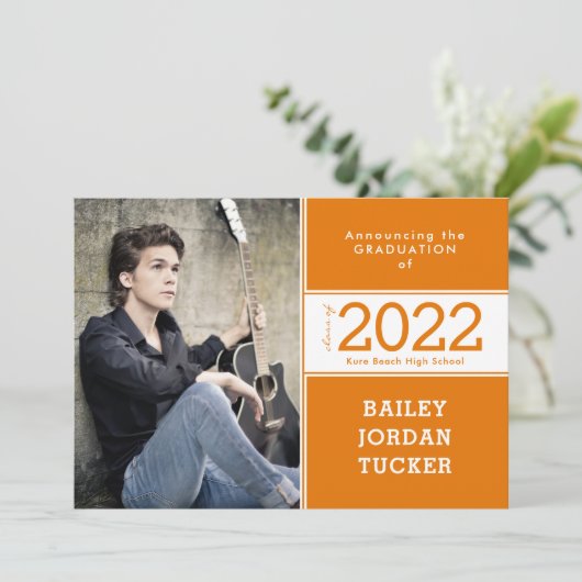 Klasse 2 jaar Oranje en wit 2-foto-Afstuderen Aankondiging (Staand voorkant)