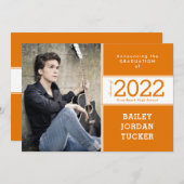 Klasse 2 jaar Oranje en wit 2-foto-Afstuderen Aankondiging (Voorkant / Achterkant)