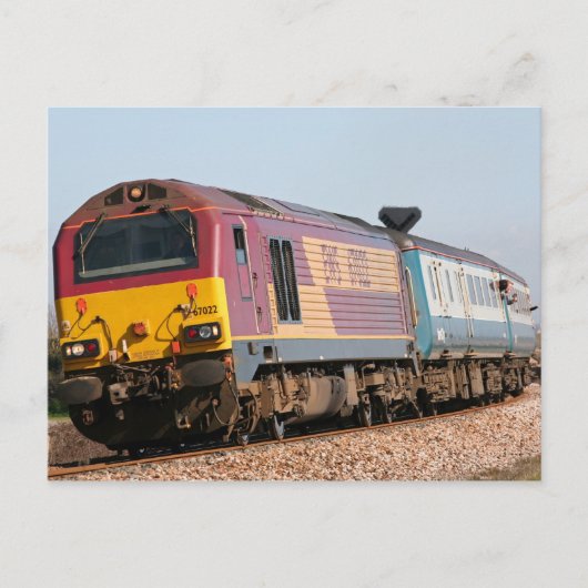 Klasse 67 dieselloco 67022 bij Dawlish Warren Briefkaart (Voorkant)