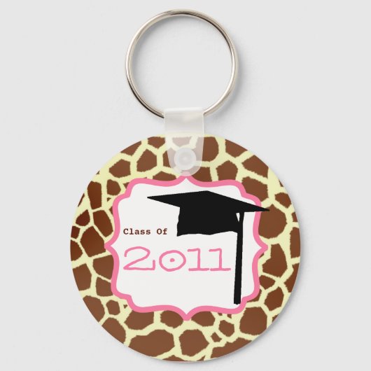 Klasse afstuderen 2011 - Afdrukken en roze Giraffe Sleutelhanger (Voorkant)