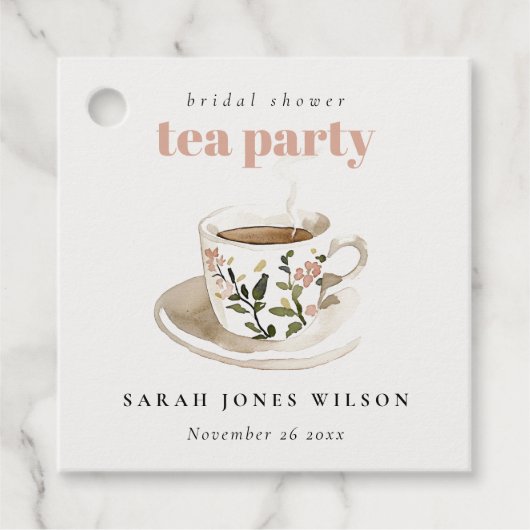 Klasse Bloemige Theekop Bruids-Shower Thee Feestje Bedankjes Labels (Voorkant)