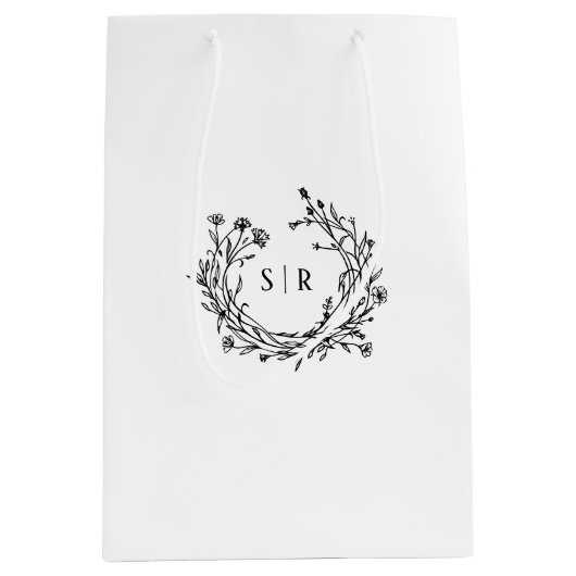 Klasse botanisch monogram trouw welkom gast medium cadeauzakje (Voorkant)