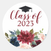 Klasse Burgundy Floral Waterverf Ronde Sticker (Voorkant)