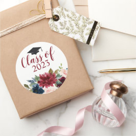 Klasse Burgundy Floral Waterverf Ronde Sticker