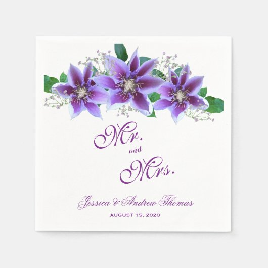 Klasse Chique Clematis Bruiloft Servetten (Voorkant)