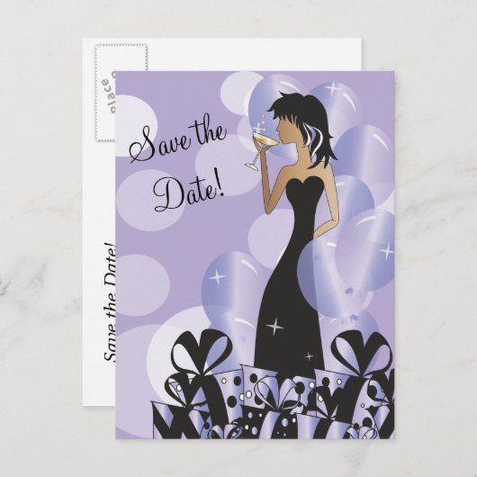 Klasse Diva Meisjesfeest | Sla de datum op | Paars Aankondigingskaart (Voorkant / Achterkant)