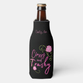 Klasse en rommelig roze roos gepersonaliseerd flesjeskoeler (Fles Voorkant)