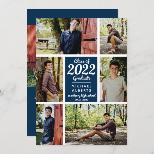 Klasse Foto Collage Blue Afstuderen Aankondiging (Voorkant / Achterkant)