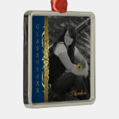 Klasse Gold Scroll Photo Blue Ornament (Rechts)