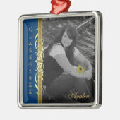 Klasse Gold Scroll Photo Blue Ornament (Links)