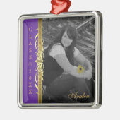 Klasse Gold Scroll Photo Paars Ornament (Links)