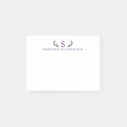Klasse herten geweien paarse monogram post-it® notes (Voorkant)
