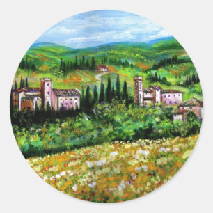 KLASSE IN CHIANTI LANDSCAPE, GEEL STROOMGEBIEDEN RONDE STICKER