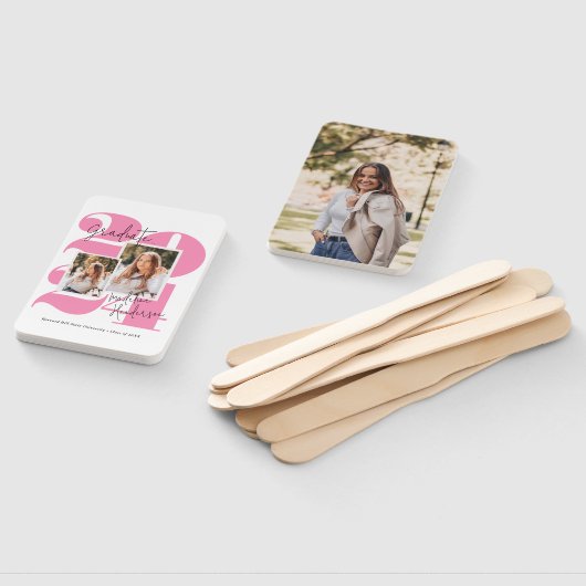 Klasse Jaar 3 Fotocollage Hot Pink Afstuderen Handwaaier (Niet-gemonteerd)