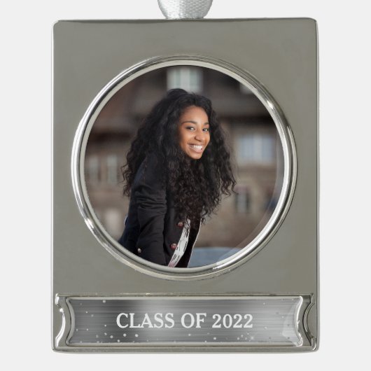 Klasse Jaar Afstuderen Foto Glitter Glam Verzilverd Banner Ornament (Voorkant)