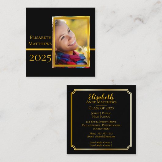 Klasse Jaar Afstuderen Naam invoegen | Fotokaarten Contactkaartje (Voorkant / Achterkant)