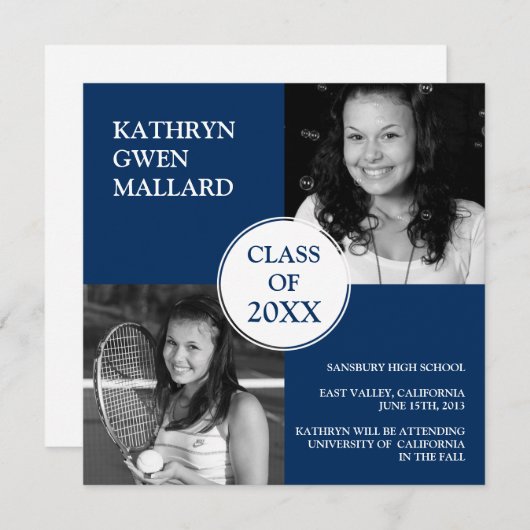 Klasse Jaar Foto Afstuderen Aankondiging Marine Bl (Voorkant / Achterkant)