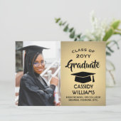 Klasse Jaar Gouden Ombre en Zwart Afstuderen Foto Kaart (Staand voorkant)