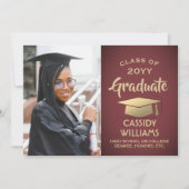 Klasse Jaar Modern Bourgondië & Goud Afstuderen Fo Kaart (Voorkant)